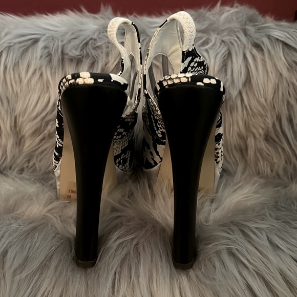 Kayleen Black & White snake print Victoria Heels w/ Silver Platform Y2K size 8.5 - Picture 9 of 15